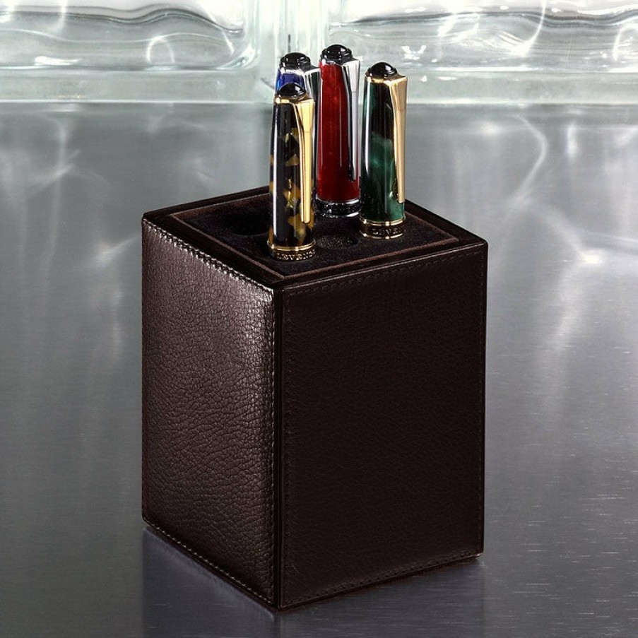 Writing Levenger Cases & Stands | Bomber Jacket Leather Pen Cup Mocha