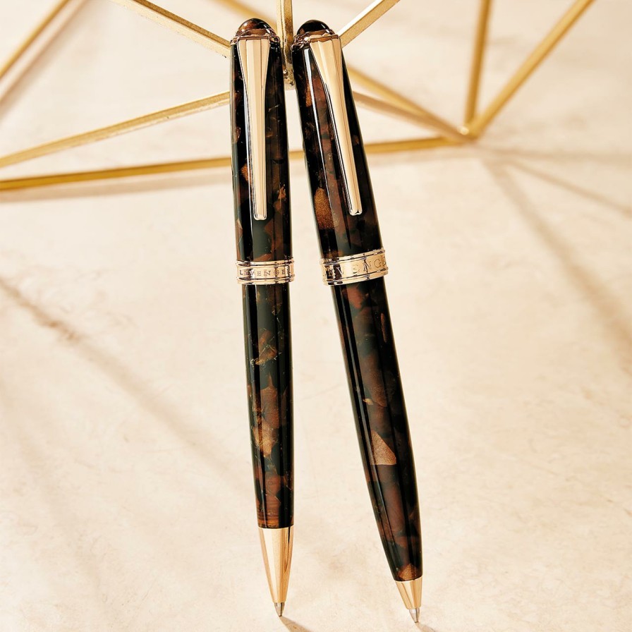 Writing Levenger Ballpoint Pens | True Writer Slim Golden Dark Tortoise Pen