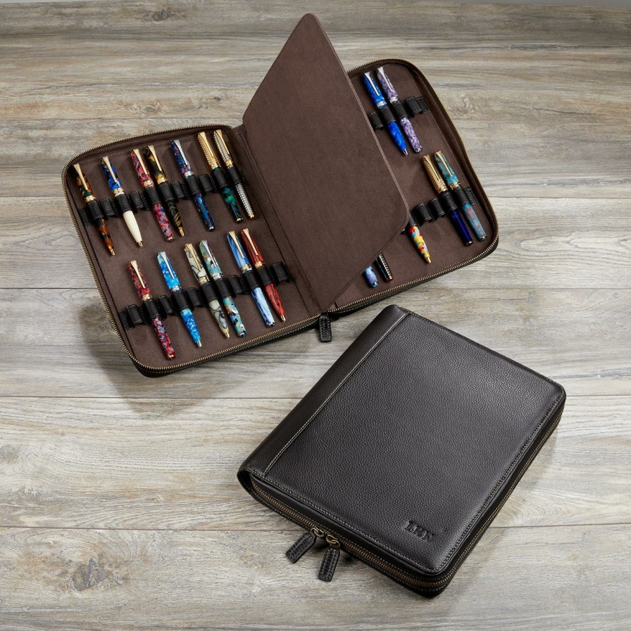 Home & Office Levenger Pen Cases & Stands | Bomber Jacket 44 Pen Case Mocha