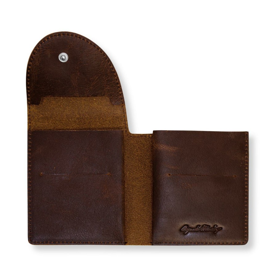 Bags & Accessories Levenger Wallets & Card Cases | Front Pocket L-Fold Snap Leather Wallet Brown