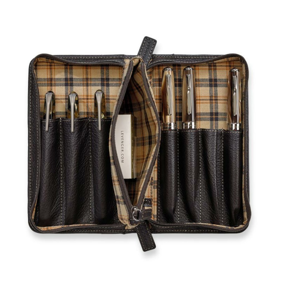 Home & Office Levenger Pen Cases & Stands | Bomber Jacket Pen Case With Pouch Mocha