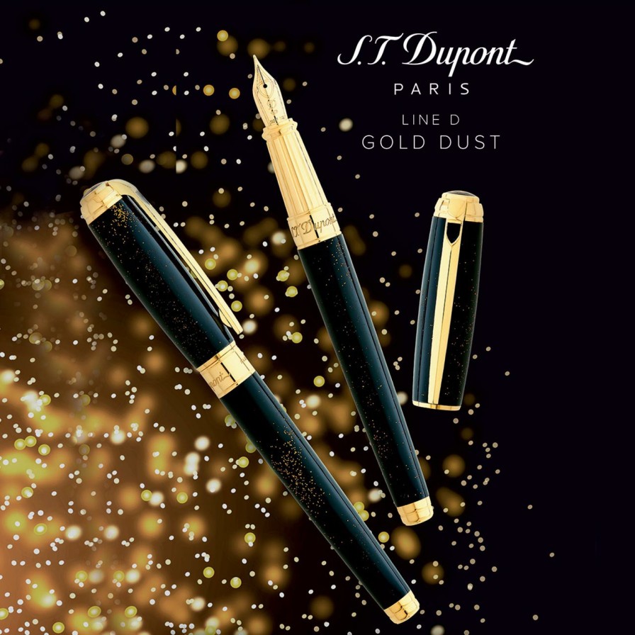 Writing Levenger + 22 More | S.T. Dupont Line D Large Gold Dust Fountain Pen