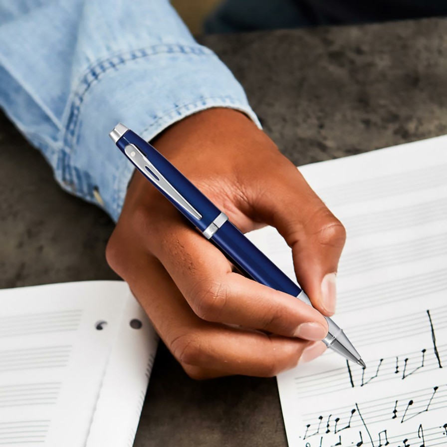 Writing Levenger Rollerball Pens | Sheaffer 100 Glossy Blue With Chrome Pen