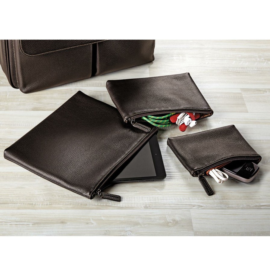 Bags & Accessories Levenger Travel Bags & Accessories | Bomber Jacket Carry-All Pouches (Set Of 3) Mocha