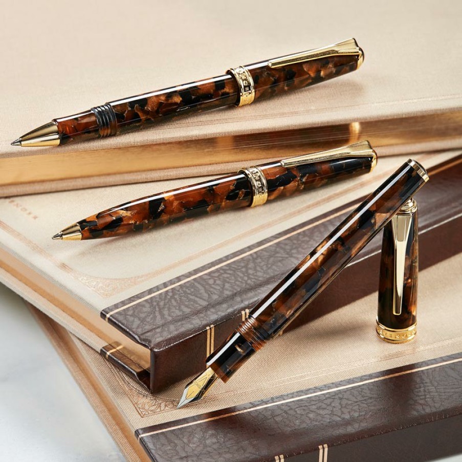 Writing Levenger True Writers | True Writer Classic Golden Dark Tortoise Fountain Pen