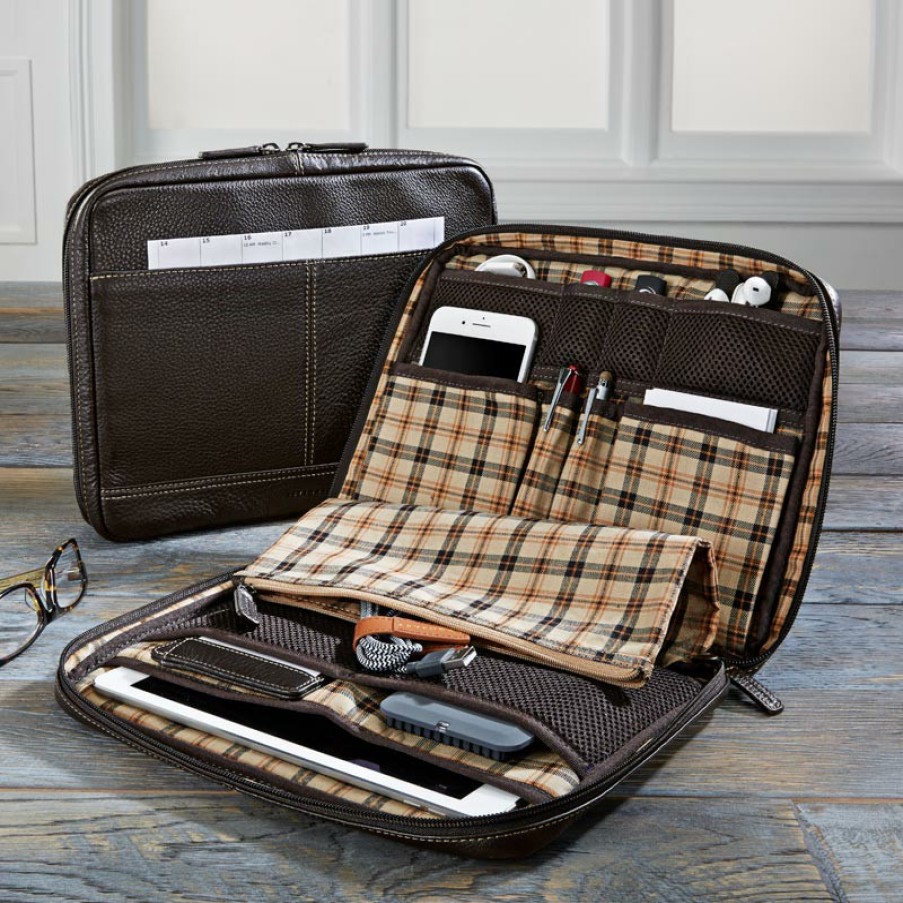 Bags & Accessories Levenger Travel Bags & Accessories | Bomber Jacket Charge & Go Travel Folio Mocha