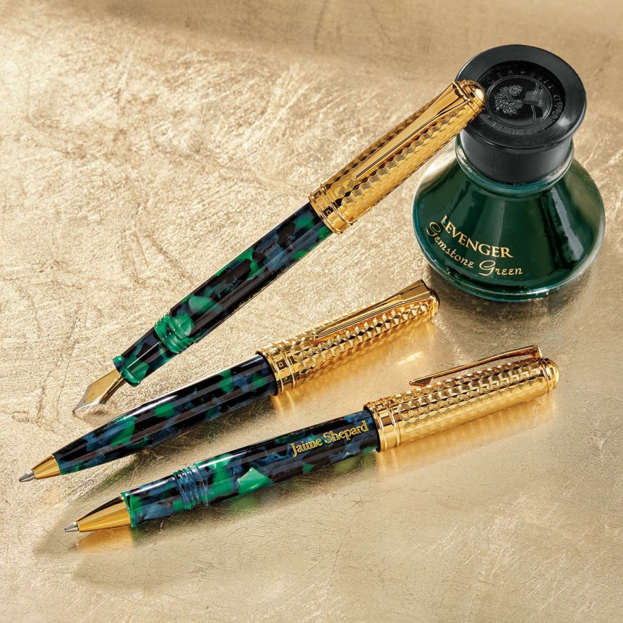 Writing Levenger Levenger Pens | Levenger Wintergreen Herringbone Fountain Pen