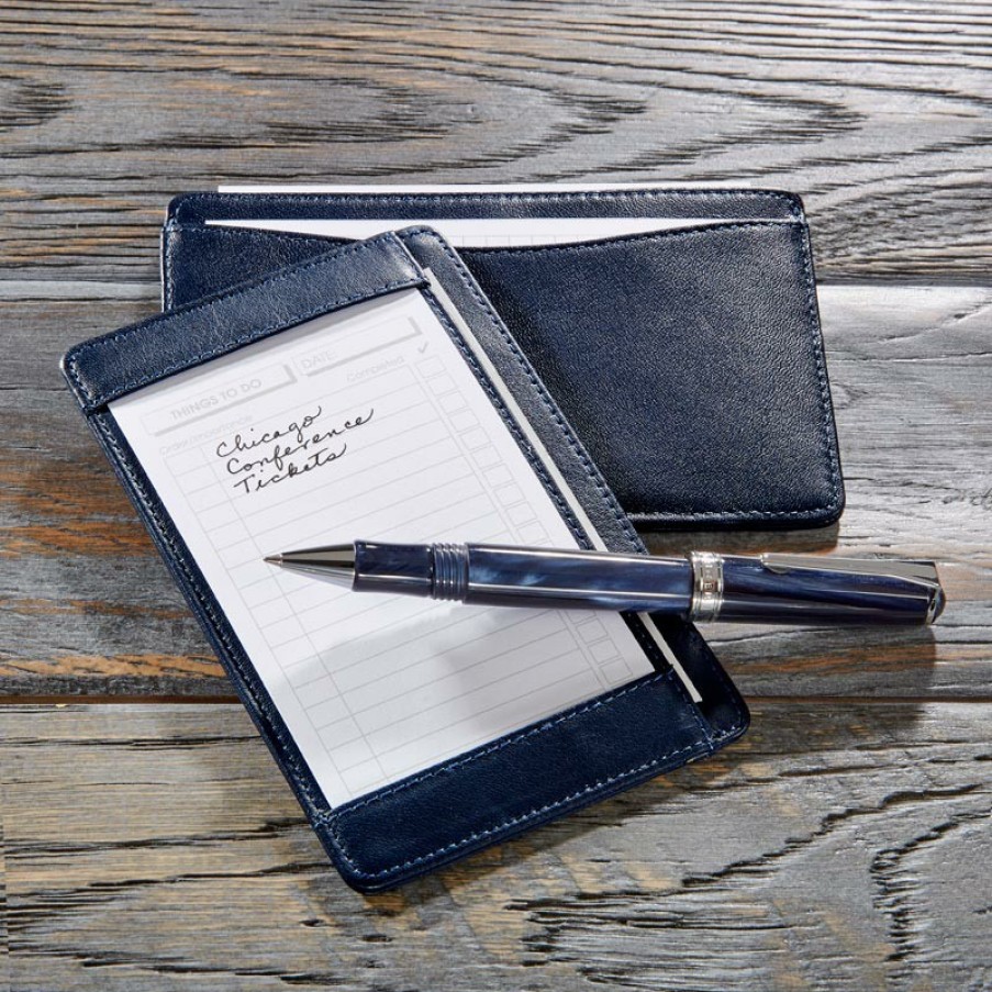 Notebooks & Stationery Levenger Pocket Briefcases | Luxe Leather Pocket Briefcase Midnight Blue