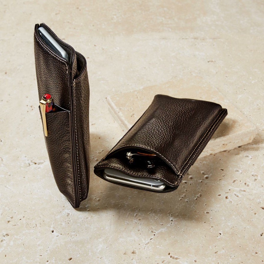 Reading Levenger Professional Eyeglass Cases | Eyephone Case In Bomber Jacket Leather Mocha