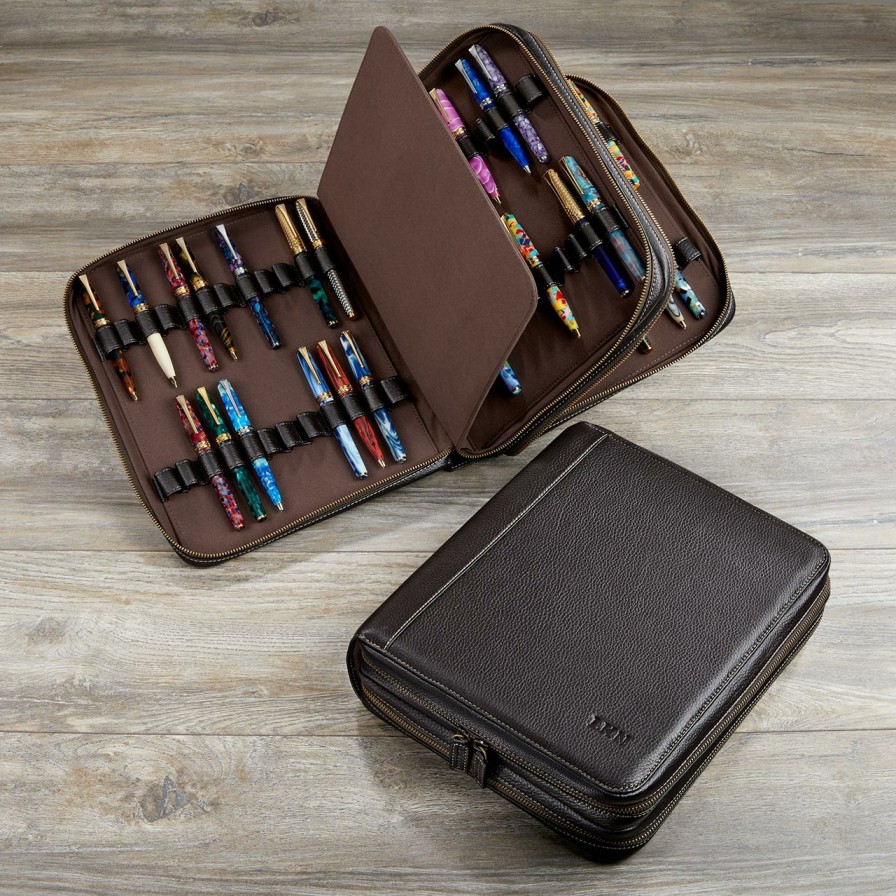 Home & Office Levenger Pen Cases & Stands | Bomber Jacket 96 Pen Case Mocha