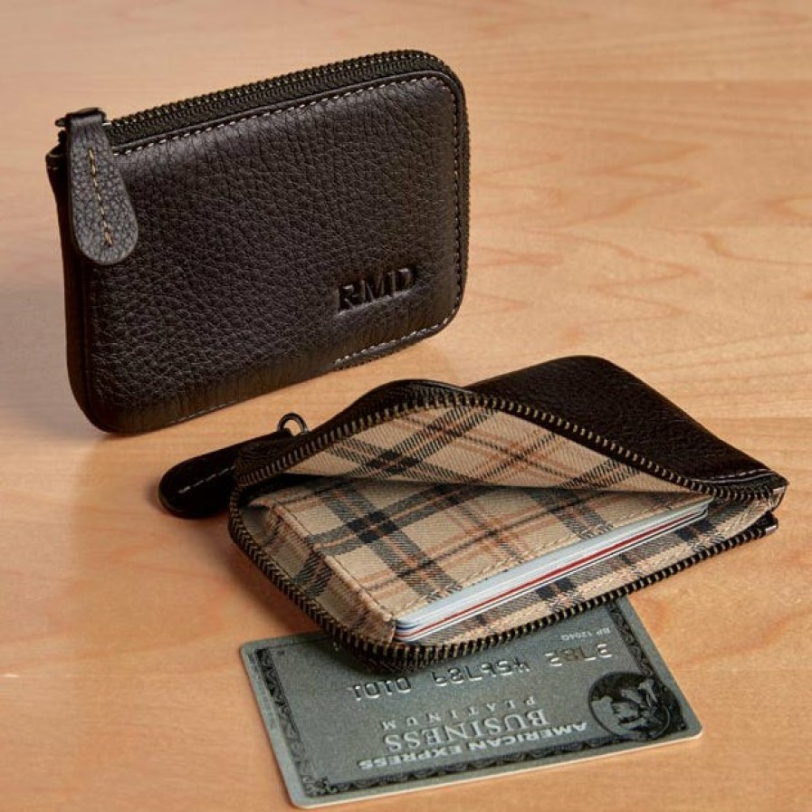 Bags & Accessories Levenger Wallets & Card Cases | Bomber Jacket Zip Card Wallet Mocha