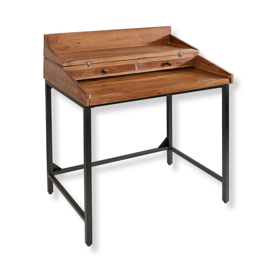 Home & Office Levenger Desks & Lap Desks | Industrial Secretary Desk Chestnut/Black