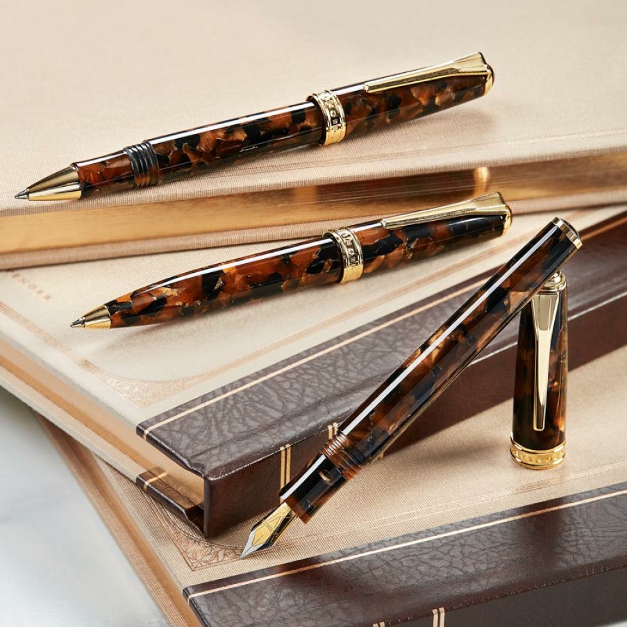 Writing Levenger Levenger Pens | True Writer Classic Golden Dark Tortoise Fountain Pen