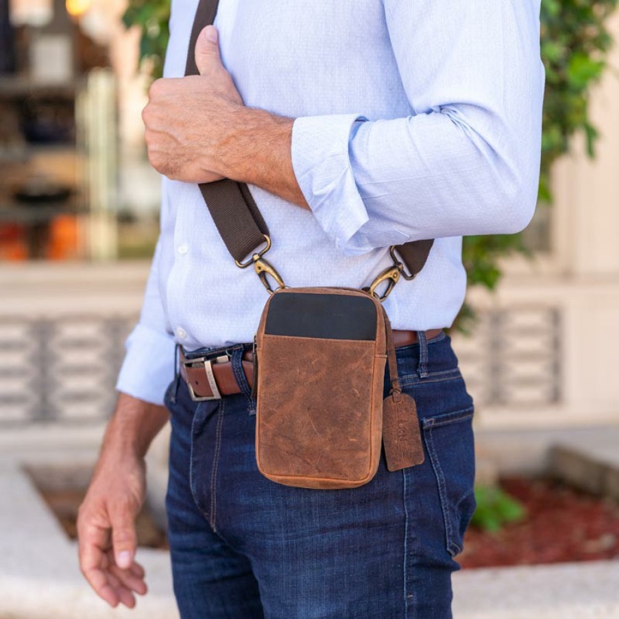 Bags & Accessories Levenger Crossbodies | Expedition Phone Sling Tobacco