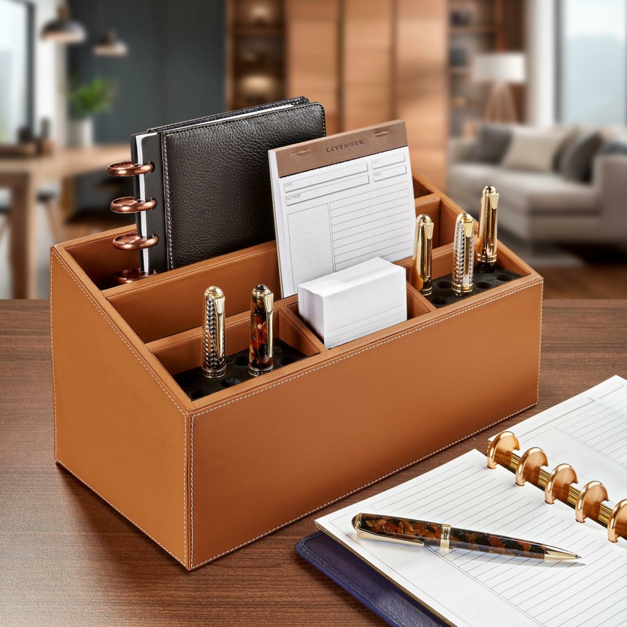 Home & Office Levenger Morgan | Morgan Leather Desk Unifier Tan