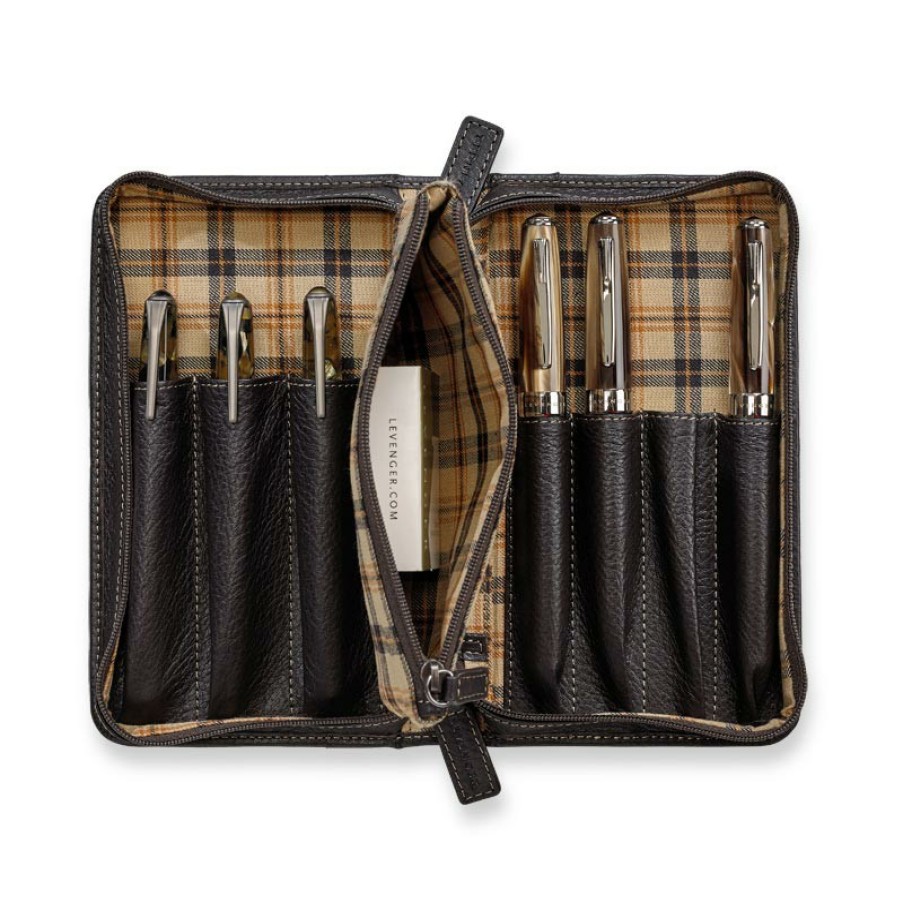 Writing Levenger Cases & Stands | Bomber Jacket Pen Case With Pouch Mocha