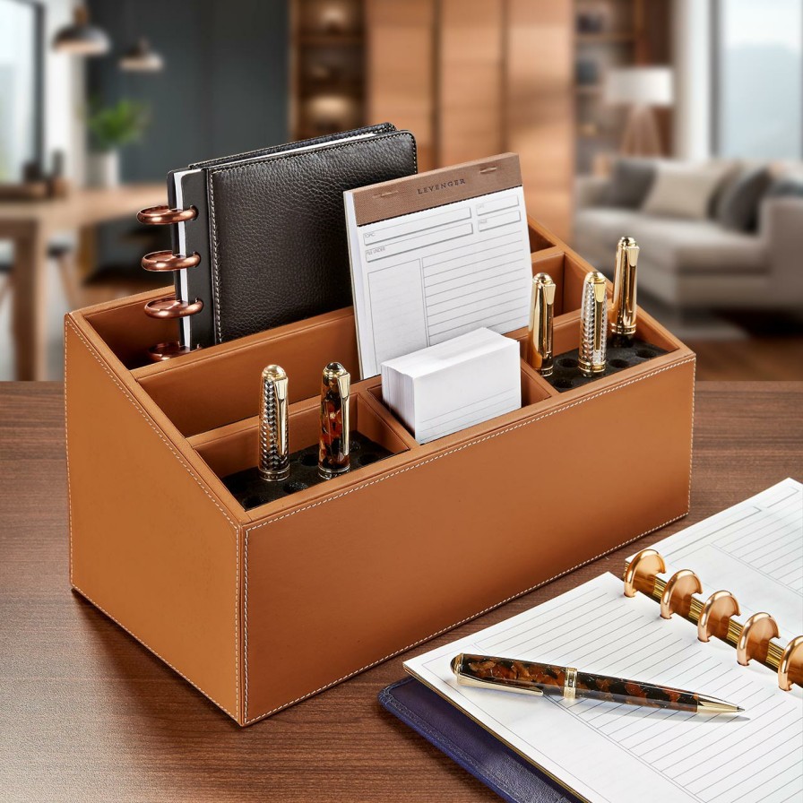 Home & Office Levenger Workspace Organizers | Morgan Leather Desk Unifier Tan