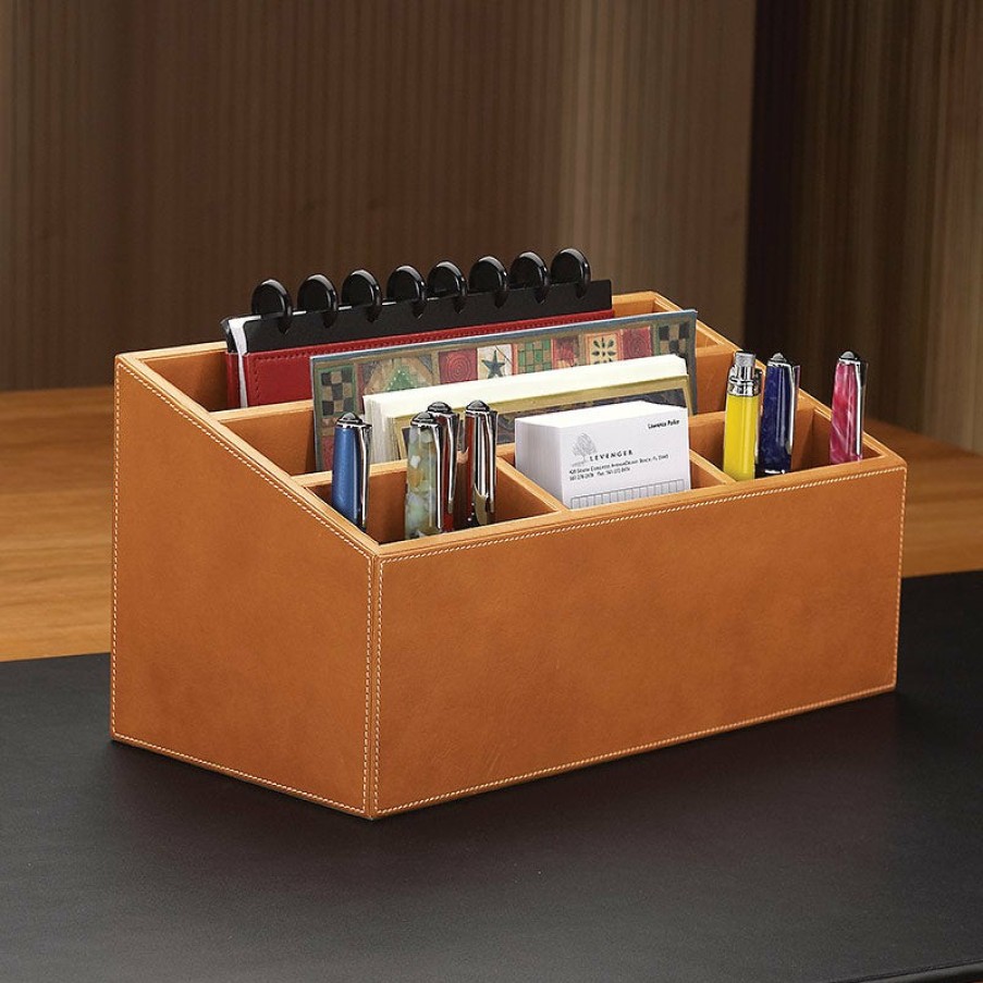 Home & Office Levenger Workspace Organizers | Morgan Leather Desk Unifier Tan