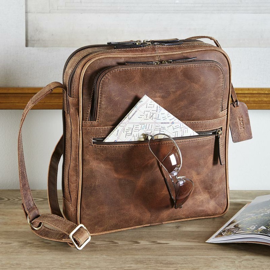 Bags & Accessories Levenger Crossbodies | Expedition Crossbody Utility Bag Tobacco