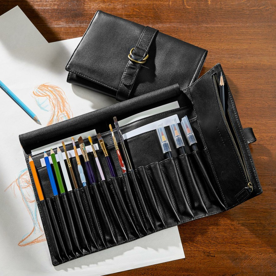 Writing Levenger Cases & Stands | Virtuoso Leather Artist Roll Black