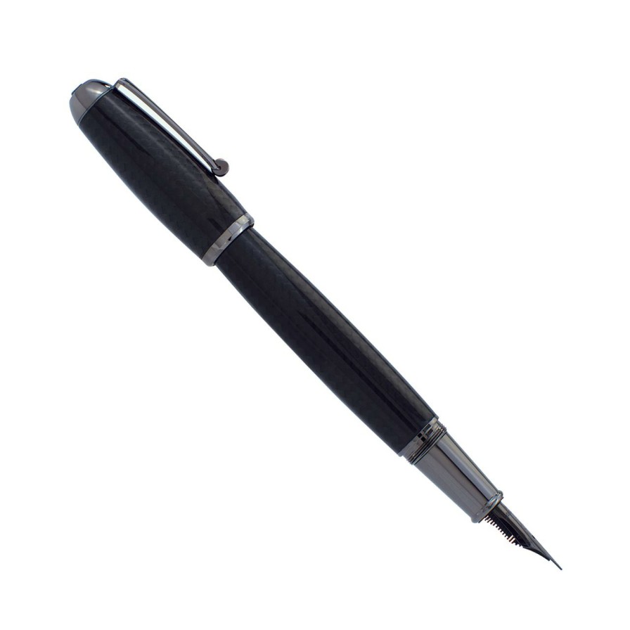 Writing Levenger Fountain Pens | Monteverde Super Mega Carbon Fiber Fountain Pen Gunmetal