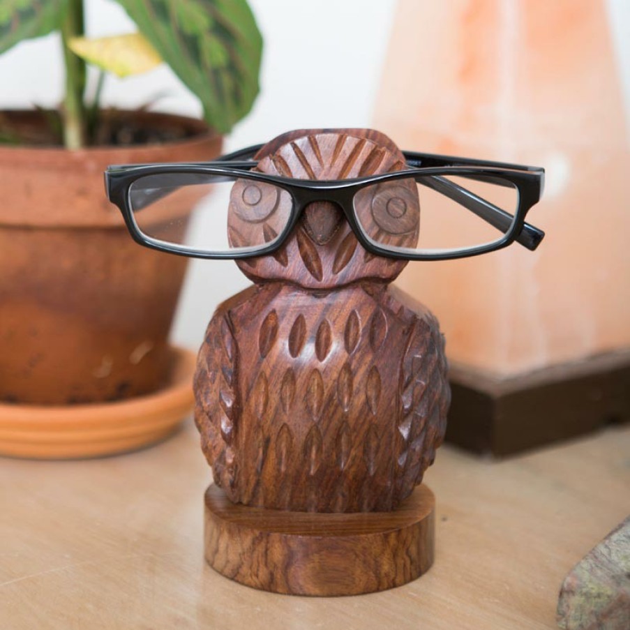 Home & Office Levenger Decor | Carved Owl Eyeglass Holder