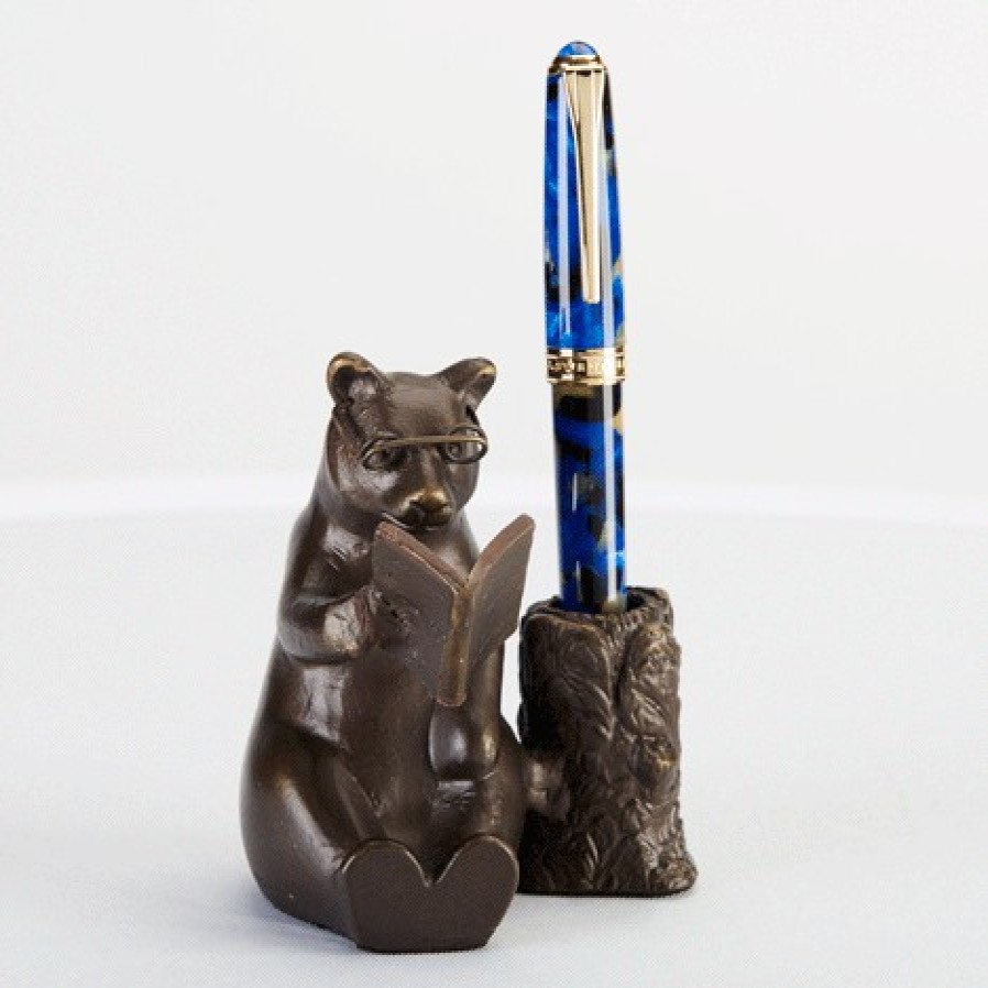 Home & Office Levenger Decor | Reading Bear Pen Stand Bronze