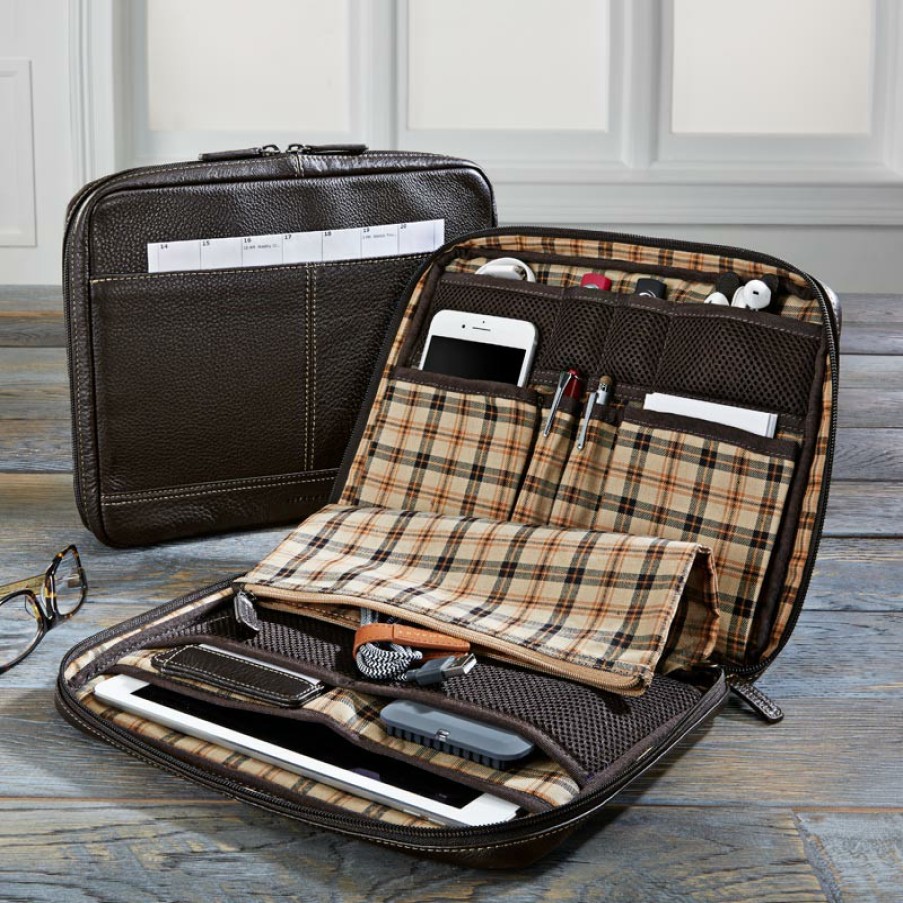 Home & Office Levenger Tech Cases | Bomber Jacket Charge & Go Travel Folio Mocha