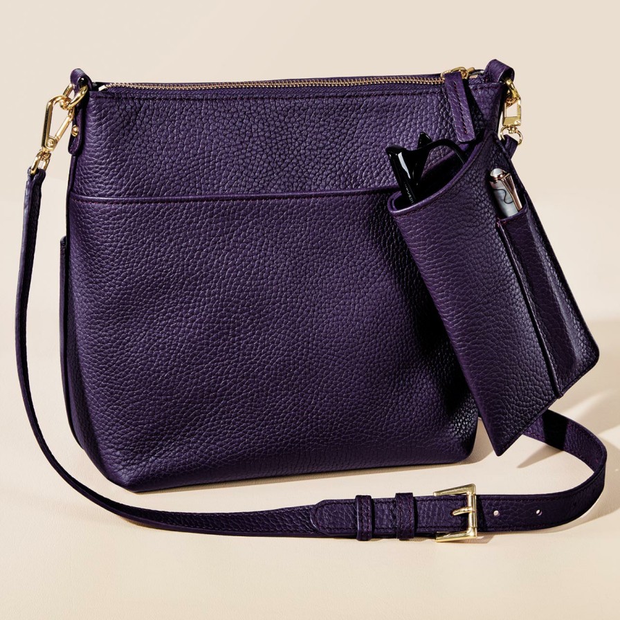 Bags & Accessories Levenger Crossbodies | Sydney Leather Crossbody Bag Plum