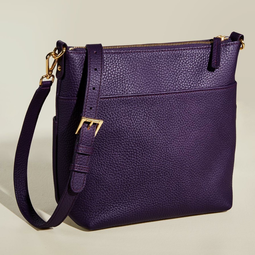 Bags & Accessories Levenger Crossbodies | Sydney Leather Crossbody Bag Plum