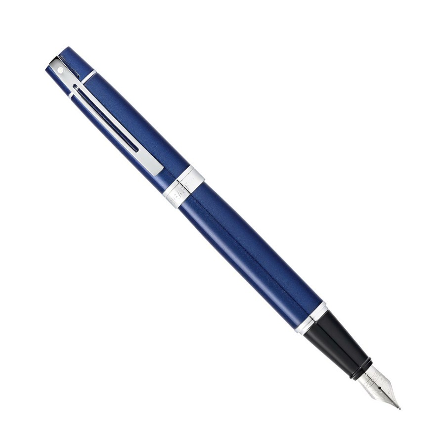 Writing Levenger Fountain Pens | Sheaffer 300 Glossy Blue With Chrome Trim Fountain Pen